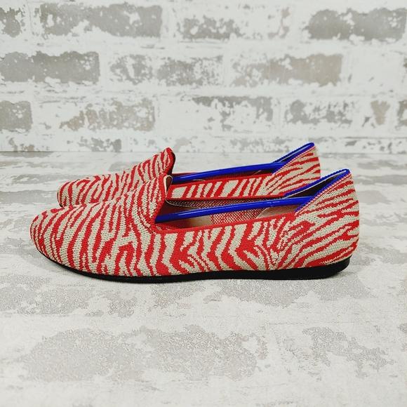 New Rothy's The Flat Red Zebra Round Toe Slip On Loafers K538